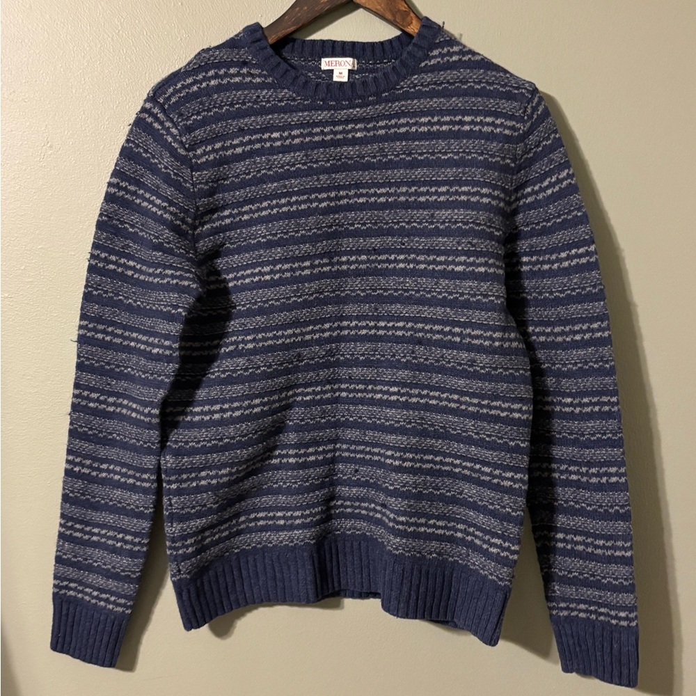 Navy and Gray Striped Crewneck Sweater